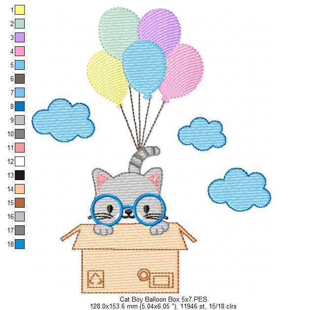 Cat Boy Flying in a Box - Fill Stitch