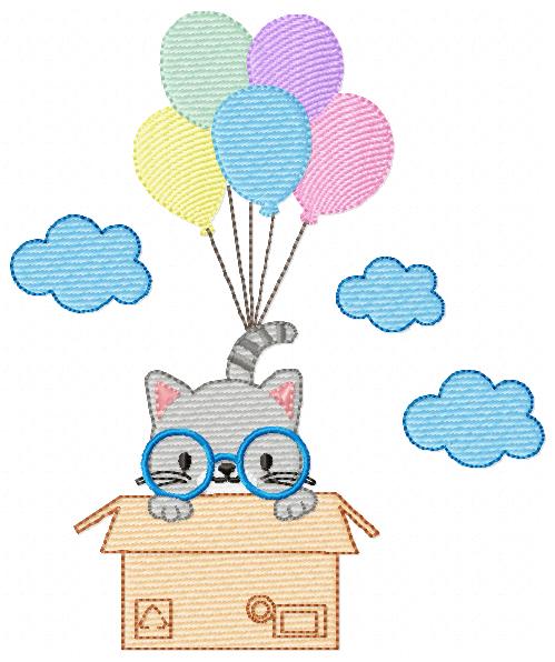 Cat Boy Flying in a Box - Fill Stitch