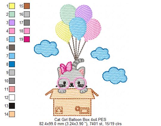 Cat Girl Flying in a Box - Fill Stitch Embroidery