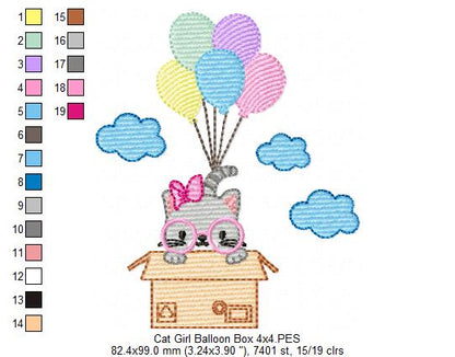 Cat Girl Flying in a Box - Fill Stitch Embroidery