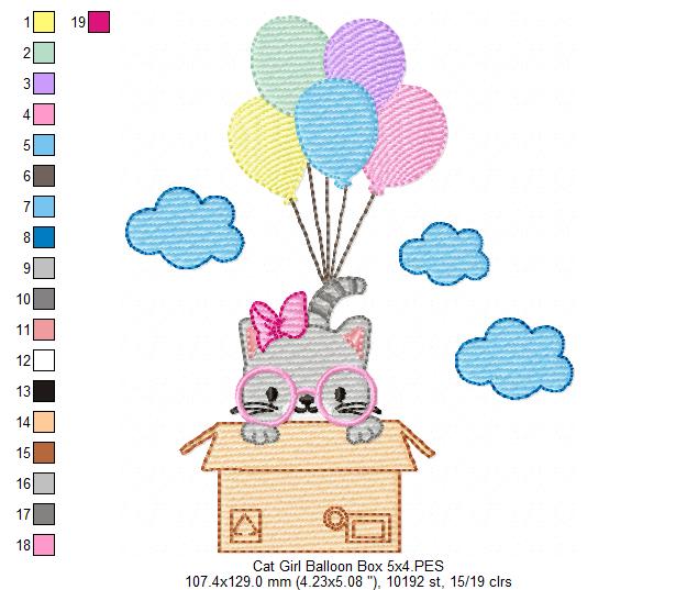 Cat Girl Flying in a Box - Fill Stitch Embroidery