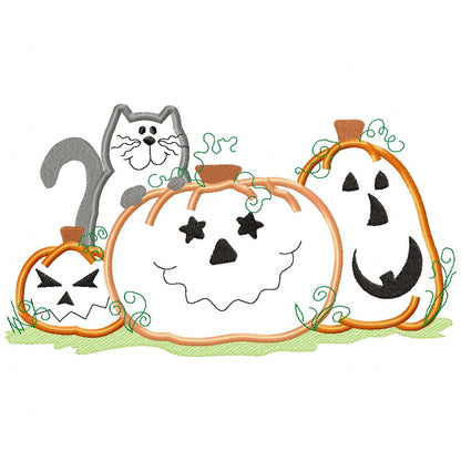 Halloween Cat and Pumpkins - Applique