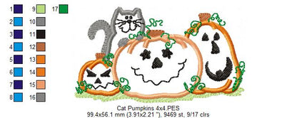 Halloween Cat and Pumpkins - Applique