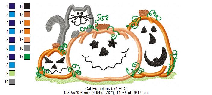 Halloween Cat and Pumpkins - Applique