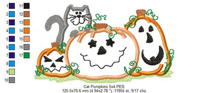 Halloween Cat and Pumpkins - Applique