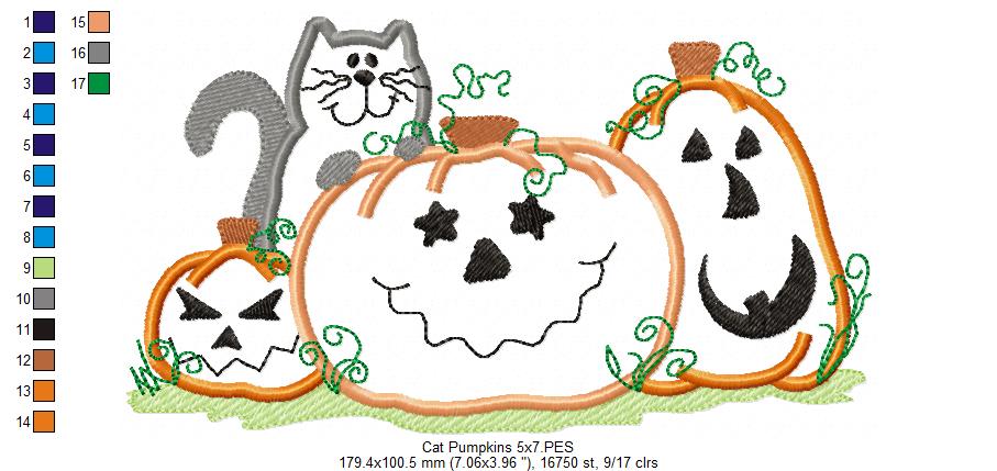 Halloween Cat and Pumpkins - Applique