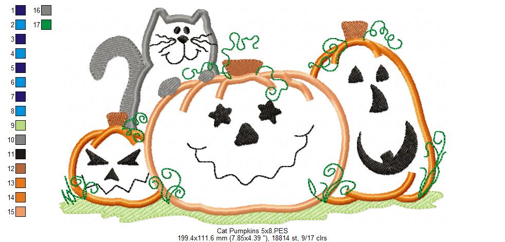 Halloween Cat and Pumpkins - Applique