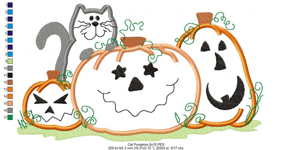 Halloween Cat and Pumpkins - Applique