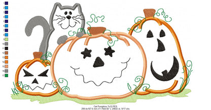 Halloween Cat and Pumpkins - Applique
