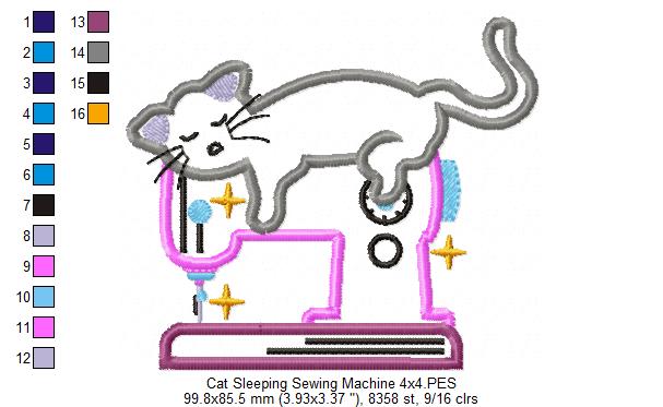 Cat Sleeping on a Sewing Machine - Applique
