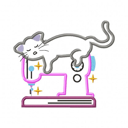 Cats and Vintage Sewing Machine - Applique - Set of 6 designs