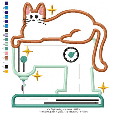Cat on Top of a Sewing Machine - Applique