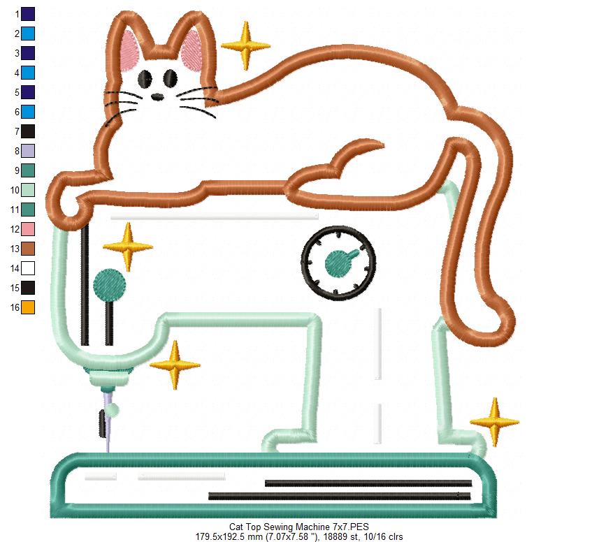 Cat on Top of a Sewing Machine - Applique