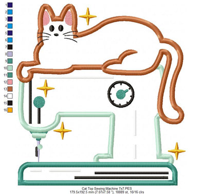 Cat on Top of a Sewing Machine - Applique