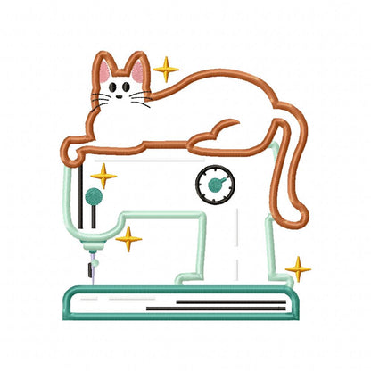 Cats and Vintage Sewing Machine - Applique - Set of 6 designs