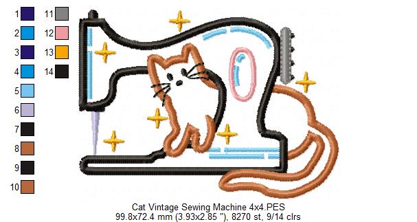 Vintage Sewing Machine and a Cat - Applique - Machine Embroidery Design