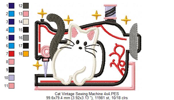 Cat and a Vintage Sewing Machine - Applique