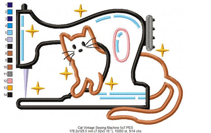 Vintage Sewing Machine and a Cat - Applique - Machine Embroidery Design
