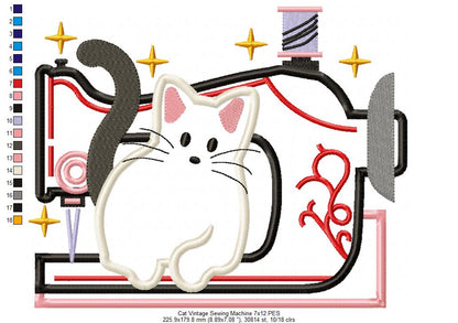 Cat and a Vintage Sewing Machine - Applique