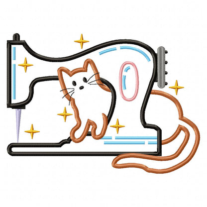 Cats and Vintage Sewing Machine - Applique - Set of 6 designs
