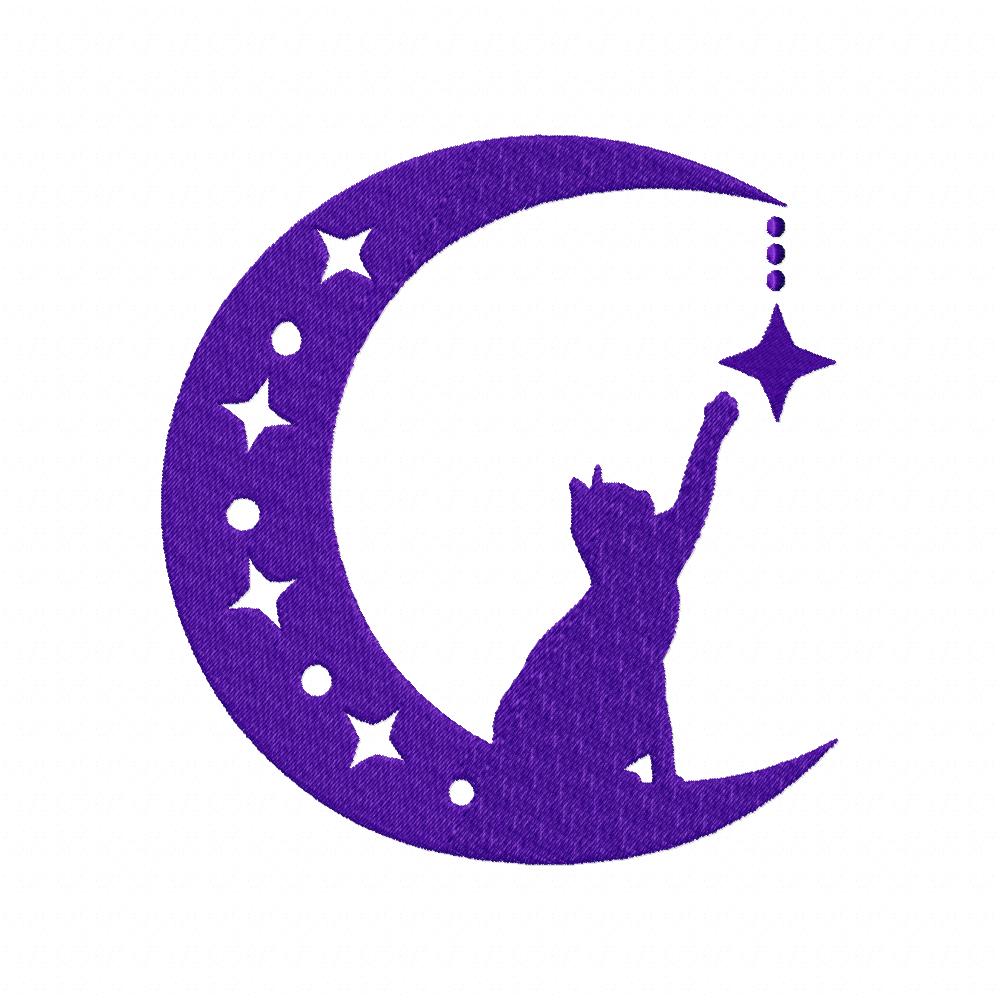 Cat on the Moon Silhouette - Fill Stitch - Machine Embroidery Design