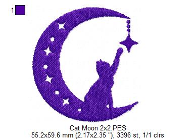 Cat on the Moon Silhouette - Fill Stitch - Machine Embroidery Design