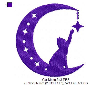 Cat on the Moon Silhouette - Fill Stitch - Machine Embroidery Design