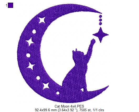 Cat on the Moon Silhouette - Fill Stitch - Machine Embroidery Design