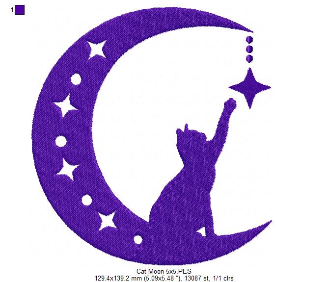 Cat on the Moon Silhouette - Fill Stitch - Machine Embroidery Design