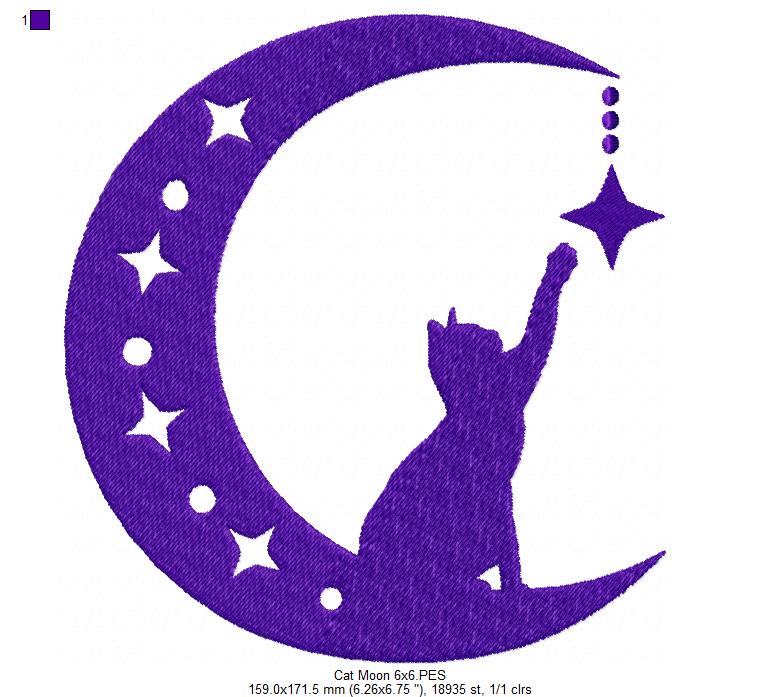 Cat on the Moon Silhouette - Fill Stitch - Machine Embroidery Design