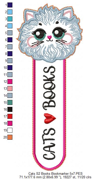 Cats S2 Books Bookmarker - ITH Project - Machine Embroidery Design
