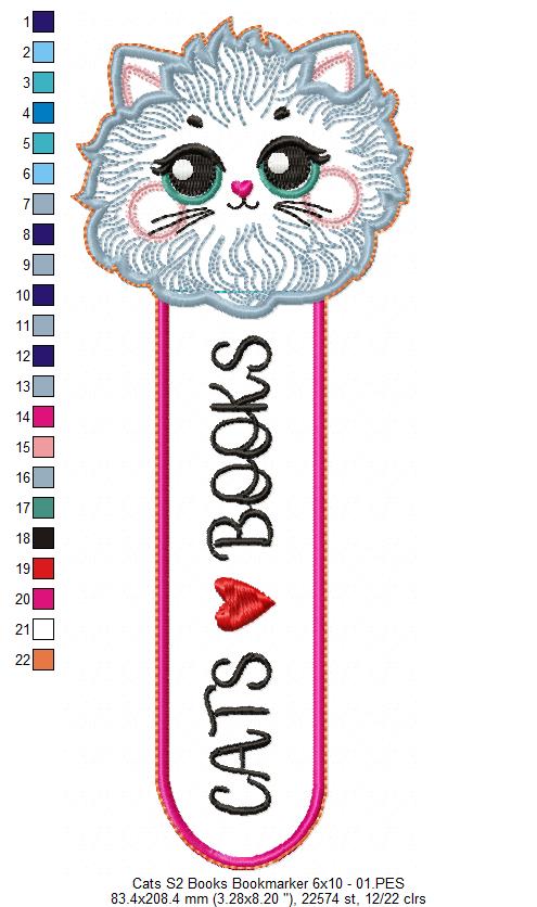Cats S2 Books Bookmarker - ITH Project - Machine Embroidery Design