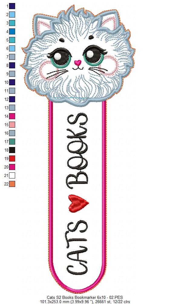 Cats S2 Books Bookmarker - ITH Project - Machine Embroidery Design