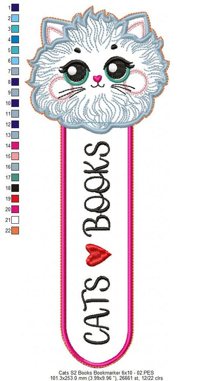 Cats S2 Books Bookmarker - ITH Project - Machine Embroidery Design