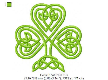 Celtic Knot Clover - Fill Stitch - Machine Embroidery Design