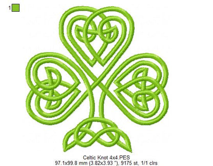 Celtic Knot Clover - Fill Stitch - Machine Embroidery Design