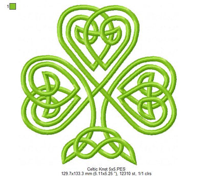 Celtic Knot Clover - Fill Stitch - Machine Embroidery Design