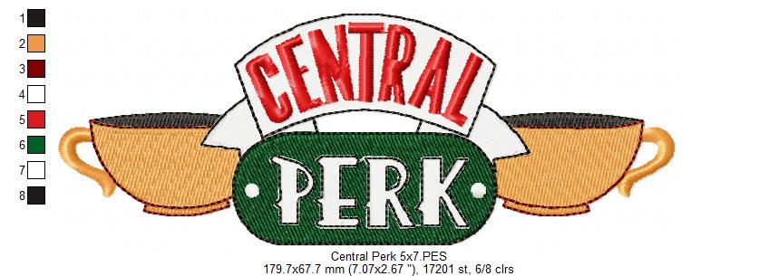 Central Coffee Shop Logo - Fill Stitch - Machine Embroidery Design