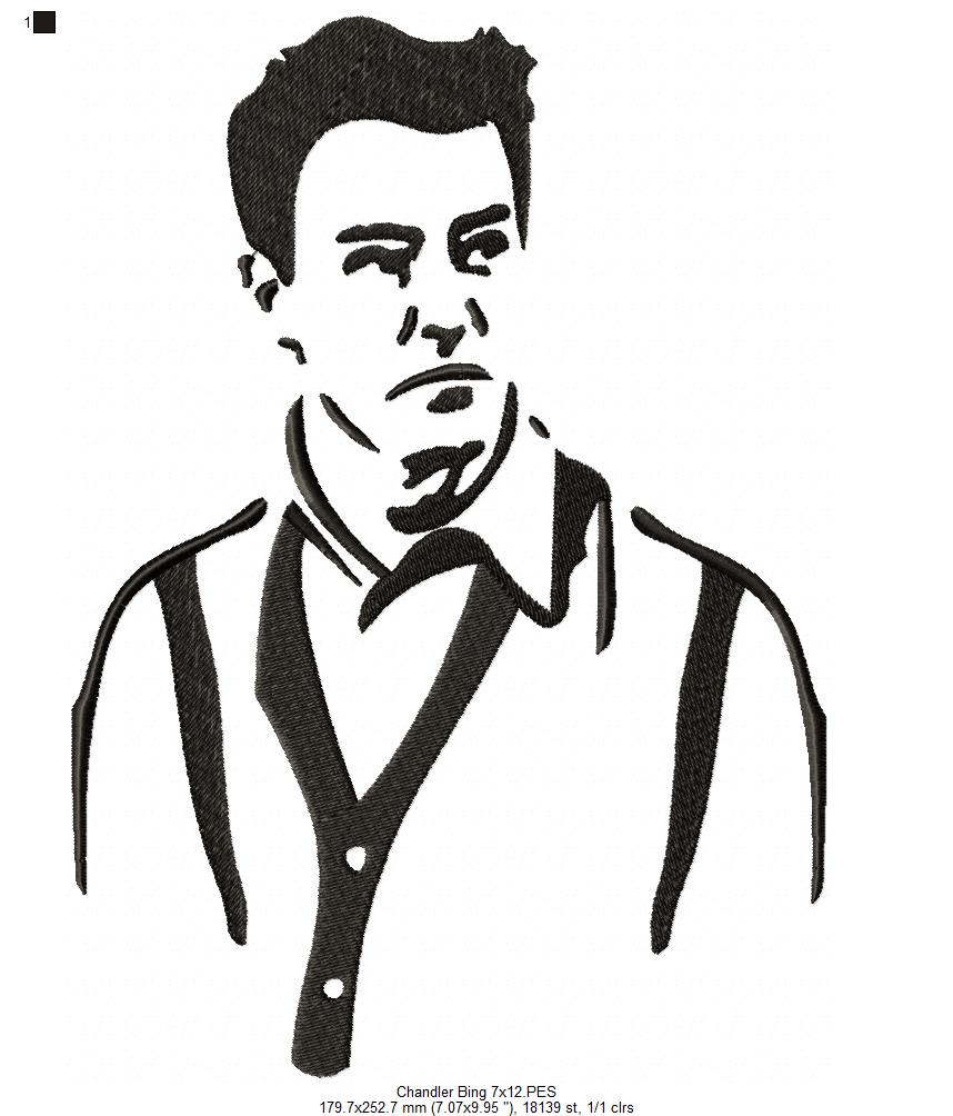 Chandler Bing Silhouette Friends - Fill Stitch - Machine Embroidery Design