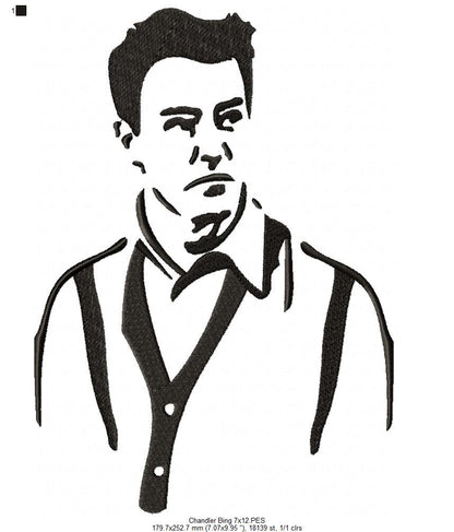 Chandler Bing Silhouette Friends - Fill Stitch - Machine Embroidery Design