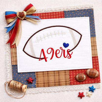 Go 49ers Football Heart – Satin Stitch – Machine Embroidery Design