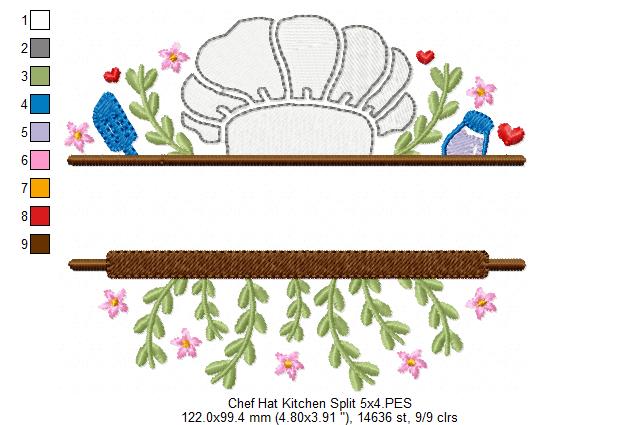 Chef Hat Kitchen Split - Fill Stitch - Machine Embroidery Design