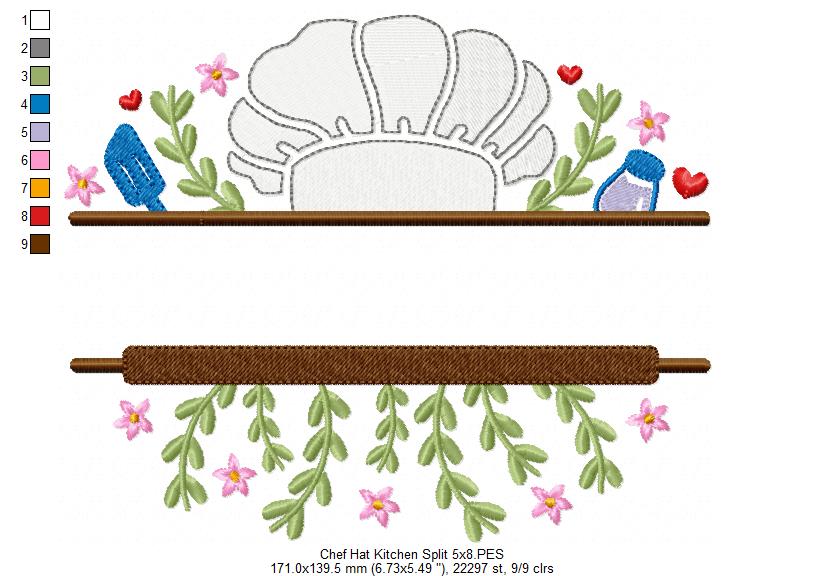 Chef Hat Kitchen Split - Fill Stitch - Machine Embroidery Design
