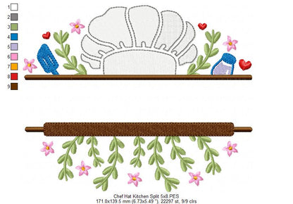 Chef Hat Kitchen Split - Fill Stitch - Machine Embroidery Design