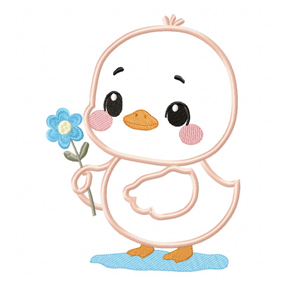 Chick Boy with Flower - Applique - Machine Embroidery Design