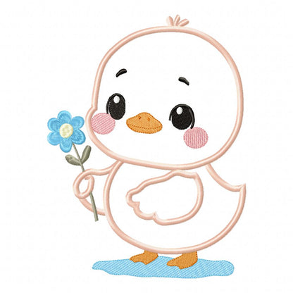 Chick Boy with Flower - Applique - Machine Embroidery Design