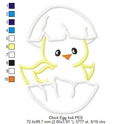 Cute Chick in an Egg - Applique - Machine Embroidery Design