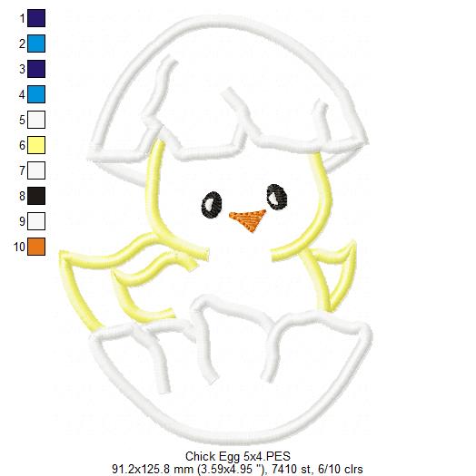 Cute Chick in an Egg - Applique - Machine Embroidery Design