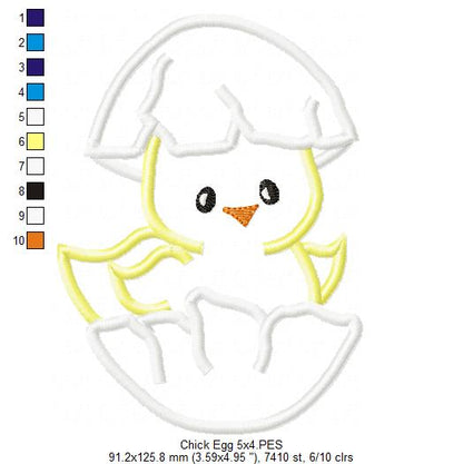 Cute Chick in an Egg - Applique - Machine Embroidery Design