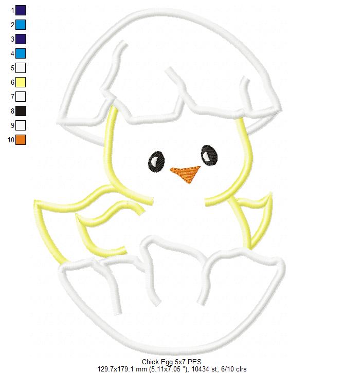 Cute Chick in an Egg - Applique - Machine Embroidery Design